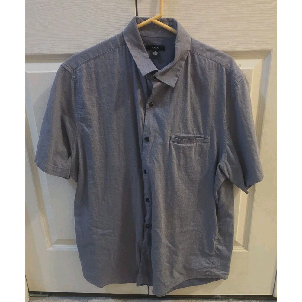 Alfani Men’s Blue Solid Woven Cotton/Spandex Short-Sleeve Button-Up Shirt XL